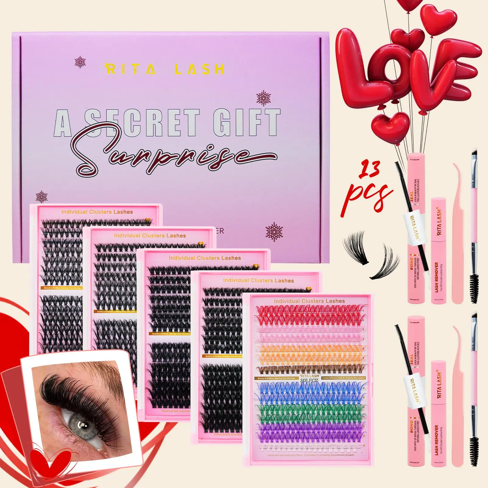 Individual False Eyelashes Kit, 1 Box Mixed Length & Styles Self Adhesive Lash Clusters Natural Look Eyelash Set, Self Grafting Curl Fake Eyelashes Cl