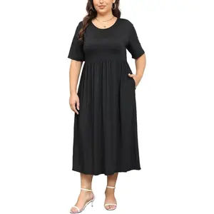 Women Short Sleeve Dress Loose Summer Casual A-Line Flowy Midi Dresses with Pockets#US 2025 Deals for You Days