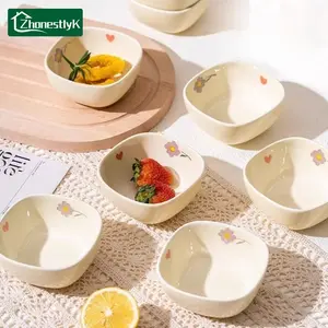 6Pcs Cream Sauce Ceramic Dishes Household Seasoning Dish Snack Fruit Sushi Bowl Cartoon Flower Kitchen Tableware