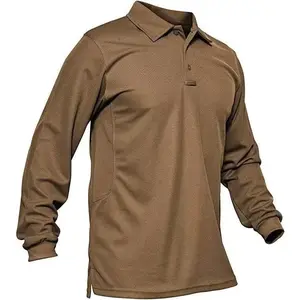 Men's Polo Shirts 3 Button Quick Dry Performance Long Sleeve Tactical Shirts Pique Jersey Golf Shirt
