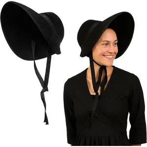 Womens Colonial Pilgrim Bonnet Hat Christmas Caroler Hats Victorian Handmaids Costume Accessory