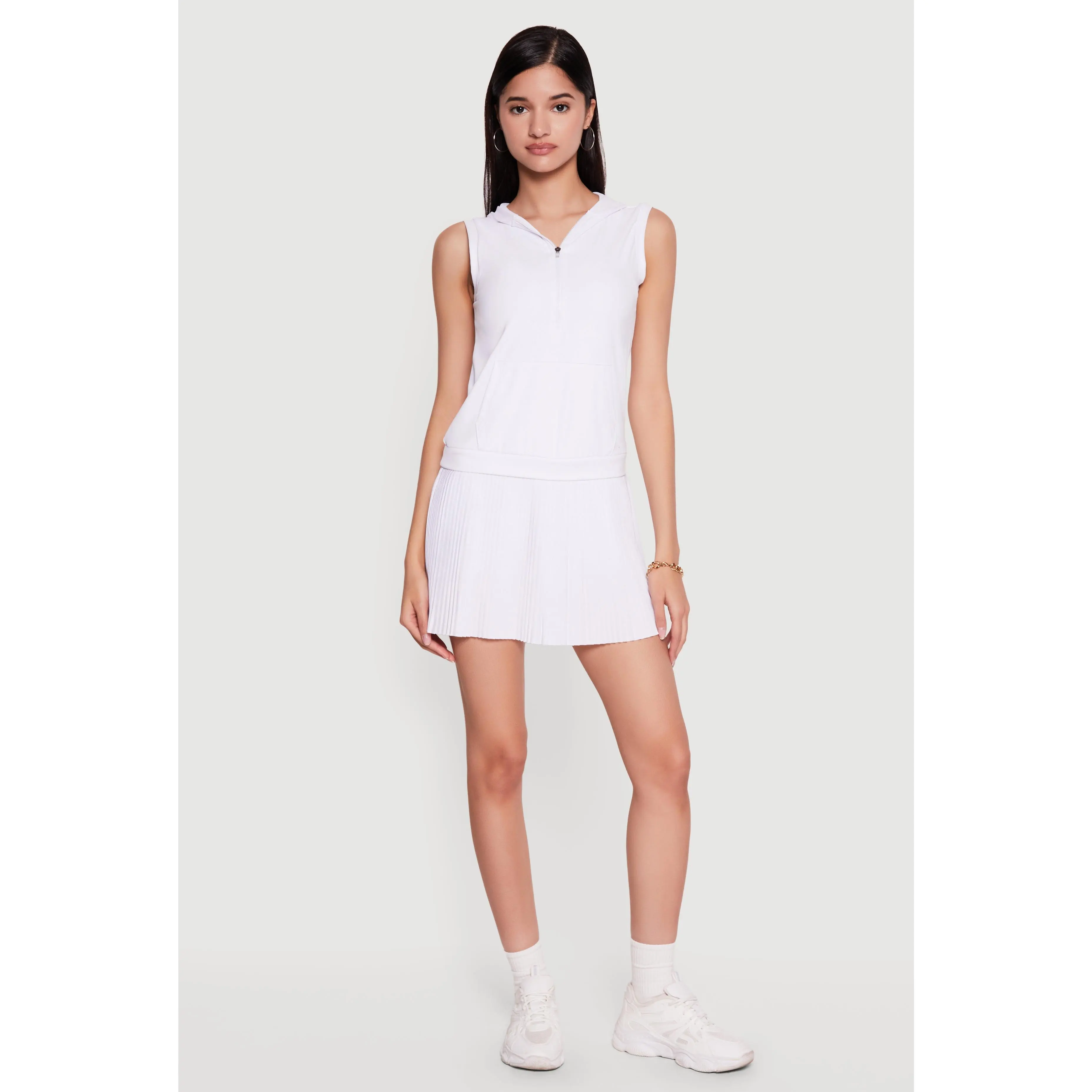 Sleeveless Hooded Mini Skater Dress Sleeveless Hooded Mini Skater Dress