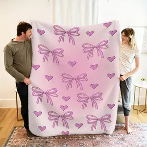 Pink Bowtie Heart-Shaped Flannel Blanket, 1 Soft And Comfortable Warm Blanket, Suitable For Home Decoration, Camping, Travel, Office Nap Blanket, Sofa Leisure Cover Blanket, Warm Blanket, A Choice For Gifts