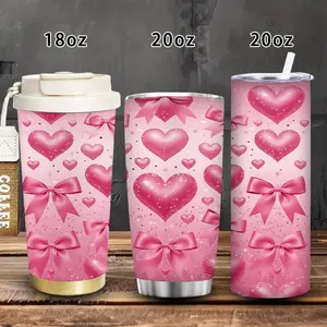 1 pc 18 oz/20 oz glittery pink hearts and ribbons tumbler, sparkling Valentine’s Day cup with lid and straw, winter insulated travel mug, gift for women and men, ideal for Valentine’s Day, Easter, birthday gifts, iced/hot coffee cup