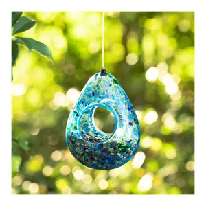 Glitzhome 7'' Artisan Glass Water Drop HangingBirdfeeder