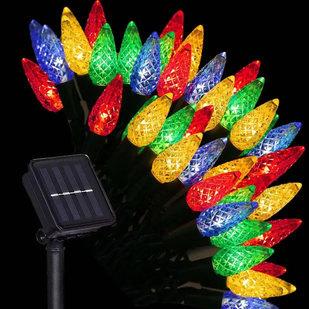 5M 50LED Solar Strawberry Lights C6 Bulbs Waterproof 8 modes Timer Christmas Fairy Garland Light Xmas Tree New Year Holiday Party Wedding Decorating