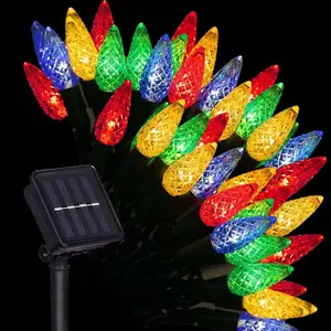 5M 50LED Solar Strawberry Lights C6 Bulbs Waterproof 8 modes Timer Christmas Fairy Garland Light Xmas Tree New Year Holiday Party Wedding Decorating