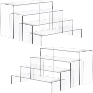 2 Set Large  Risers, 8 count Rectangular Clear  Display Stand, Display Risers Shelf for Retail Desktop Shoe Showcase   Pop Figures