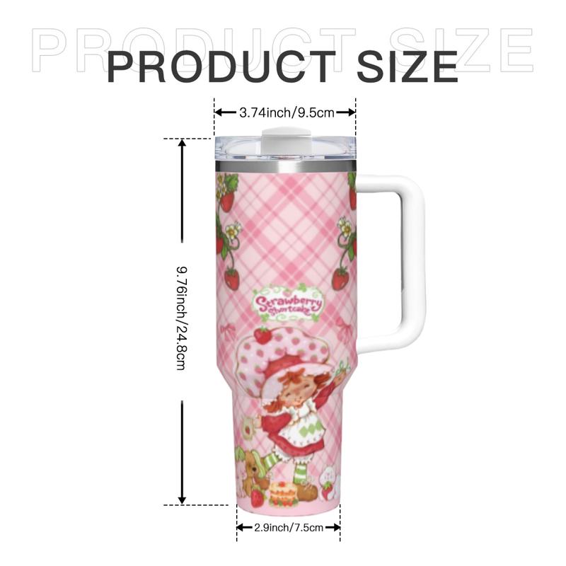 13+ Versatile Styles Strawberry Shortcake 40oz Insulated Stainless Steel Mug with Straw Handle, Leak-Proof Lid Portable Drinkware for Commuting Picnics Office, Ideal for Coffee Smoothies, Perfect Gift for Dessert Lovers