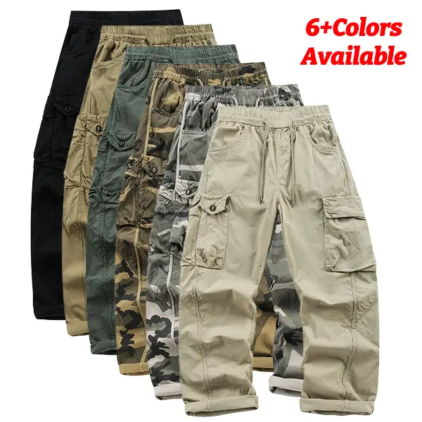 Men's Wide Leg Baggy Cargo Pants, Loose Fit Tactical Utility Cargo Pants, Multi-Pocket Drawstring Elastic Waist Work Pants, 6+ Colors Available Streetwear Casual Outdoor Gym Running Year Round