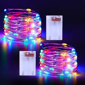 Christmas Multicolor Fairy Lights  Operated 2 Pack 16.4Ft 50 LEDs  Copper Wire Twinkle Lights for Bedroom Indoor Outdoor Wedding Dorm Parties Holiday Yard Decorations