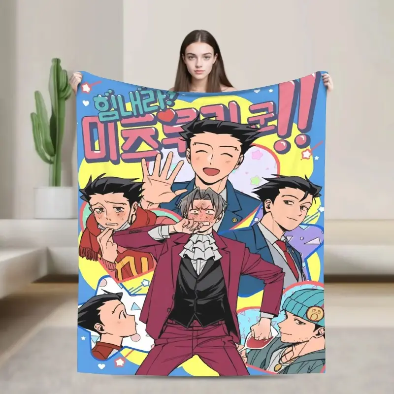 Phoenix Wright Ace Attorney Colorful Fuzzy Throw Blanket, Cozy Chic Warm Gaming Novelty Bedding for Winter Lounge Use, Colorful Fuzzy Blanket, Cozy Chic Blanket summerwins