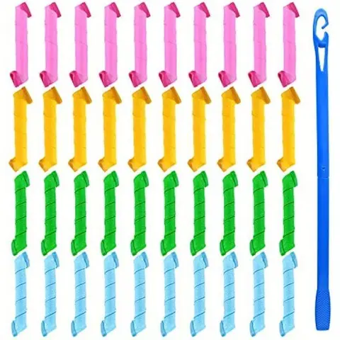 40-Pcs Heatless Curling Set - Heat-Free Curly Hair Kit with 30cm/12in Foam Rollers, Spiral Wave Rollers, Styling Hooks, Easy to Use for All Hair Lengths, Birthday/Valentine's Day Gift