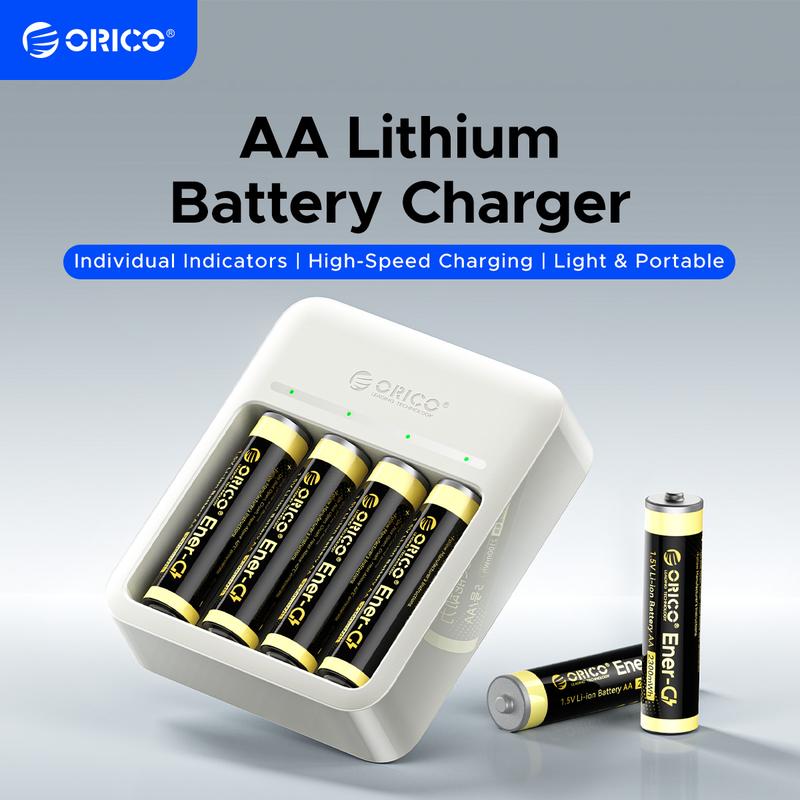 ORICO Battery Charger Combo - 4 Slot Li-ion Universal Battery Charger, 3-Hour Fastcharging, 8 AA/AAA Rechargeable Cells, 1500 Cycles, Independent LED Control, 3-Hour Fast Charge, for Walkie Talkies-TP4, Li-Ion Universal Battery Chargers