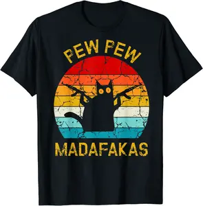 Pew Madafakas Pew Guns Funny Black Cat Retro Vintage T-Shirt - Diegoort Shop 38B08DDSKH8R