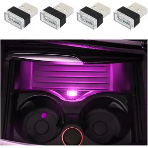 4 USB LED Car Interior Atmosphere Lamp, Portable Mini LED Ambient Night Light, Plug-in USB Interface Decor Lighting Kit, Universal Vehicle Interior Accessories (Pink)