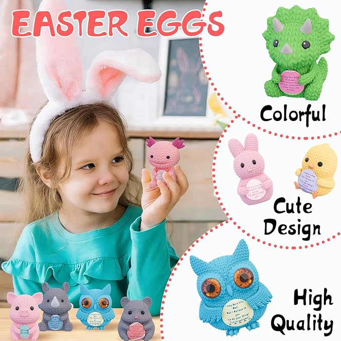 24 Pack Pre Filled Easter Eggs with 3D Printed Amigurumi Animals Easter Basket Stuffers & Party Favors for Kids Easter Egg Hunt Toys