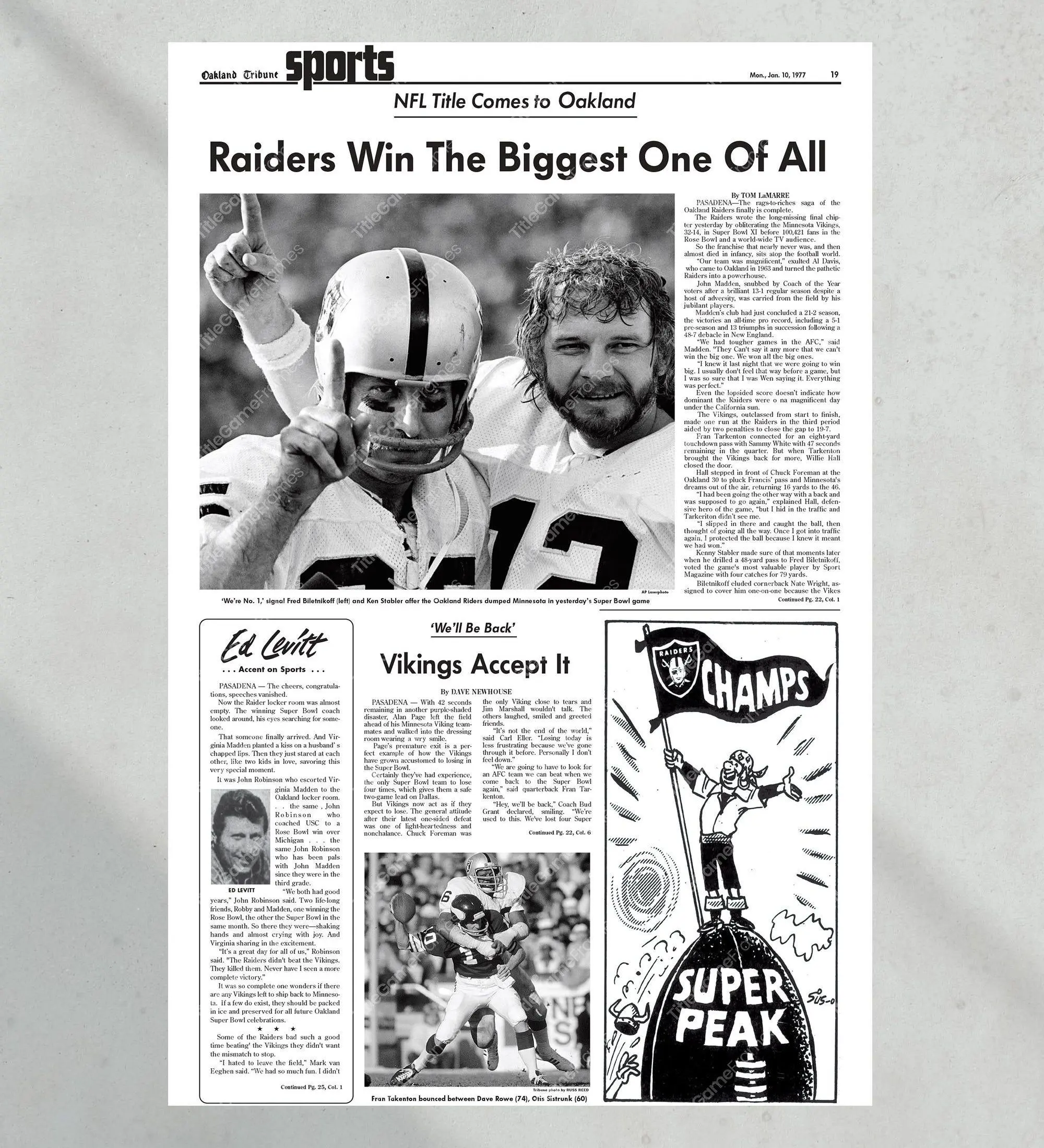 1977 Oakland Raiders Super Bowl XI Champions Unframed Poster Print