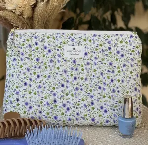 Violet Floral Quilted Medium Toiletries Bag