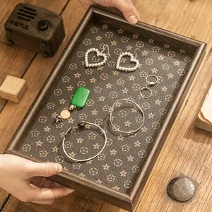 Retro Rectangular Desktop Jewelry Holder Key Entryway Storage Box Luxury Leather Chinese Style Tea Tray Home Decor