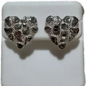 Elegant Female Silver Heart Nugget Stud Earrings