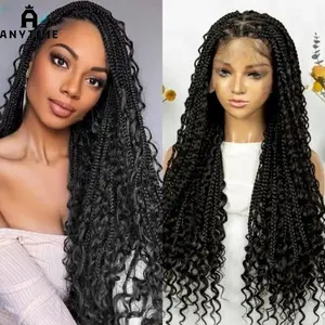 Anytime Wig Full Lace Front Braided Wig with Box Braids Synthetic Heat Resistant for Women - Black, Perfect for Daily and Party Wear, Wig Accessories