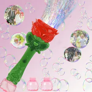 Multifunctional Bubble Making Machine Wand Wedding Electric Bubble Maker Machine,Blingbrione 10 Holes Auto Bubble Blower Flower Rose Light-up Handheld for 3-16 Kids Girls Adults.Bubble for Party Outdoor, 2 Bubble Solution.