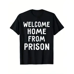 clothing merch Funny T-Shirt Celebrating Release from Jail - Eye-Catching Graphic Tee with a Relaxed Fit, Casual Crew Neck  in Black with White Print, Sizes S-XXXL, Perfect for Daily Wear And Themed Gatherings, Statement Apparel, Comfortab