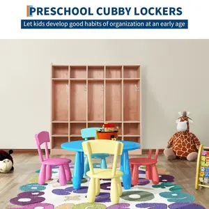 5-Section Plywood Classroom Coat Locker with 15 Cubbies, Anti-Tip Locks, 4 Casters, 5 Hooks, 2 Storage Boxes - Home Organizer for Classroom, Kindergarten