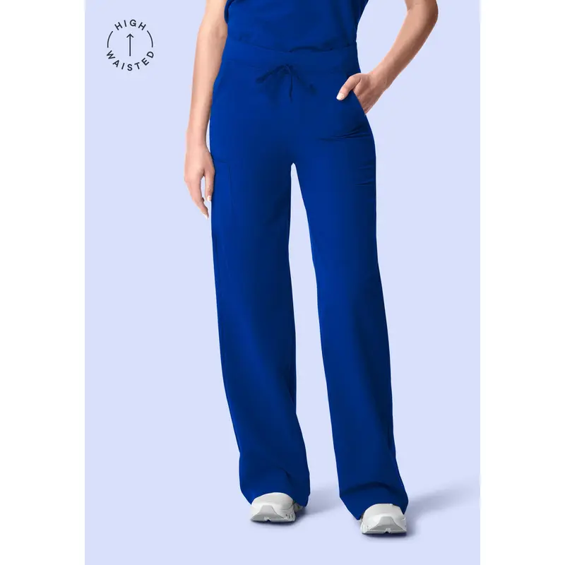 Women's High-Waisted Adjustable Wide-Leg Pants - Galaxy Blue, Yoga-Soft Waist, 6-Pocket Carry, Loose-Fitting, Breathable Soft Bottoms