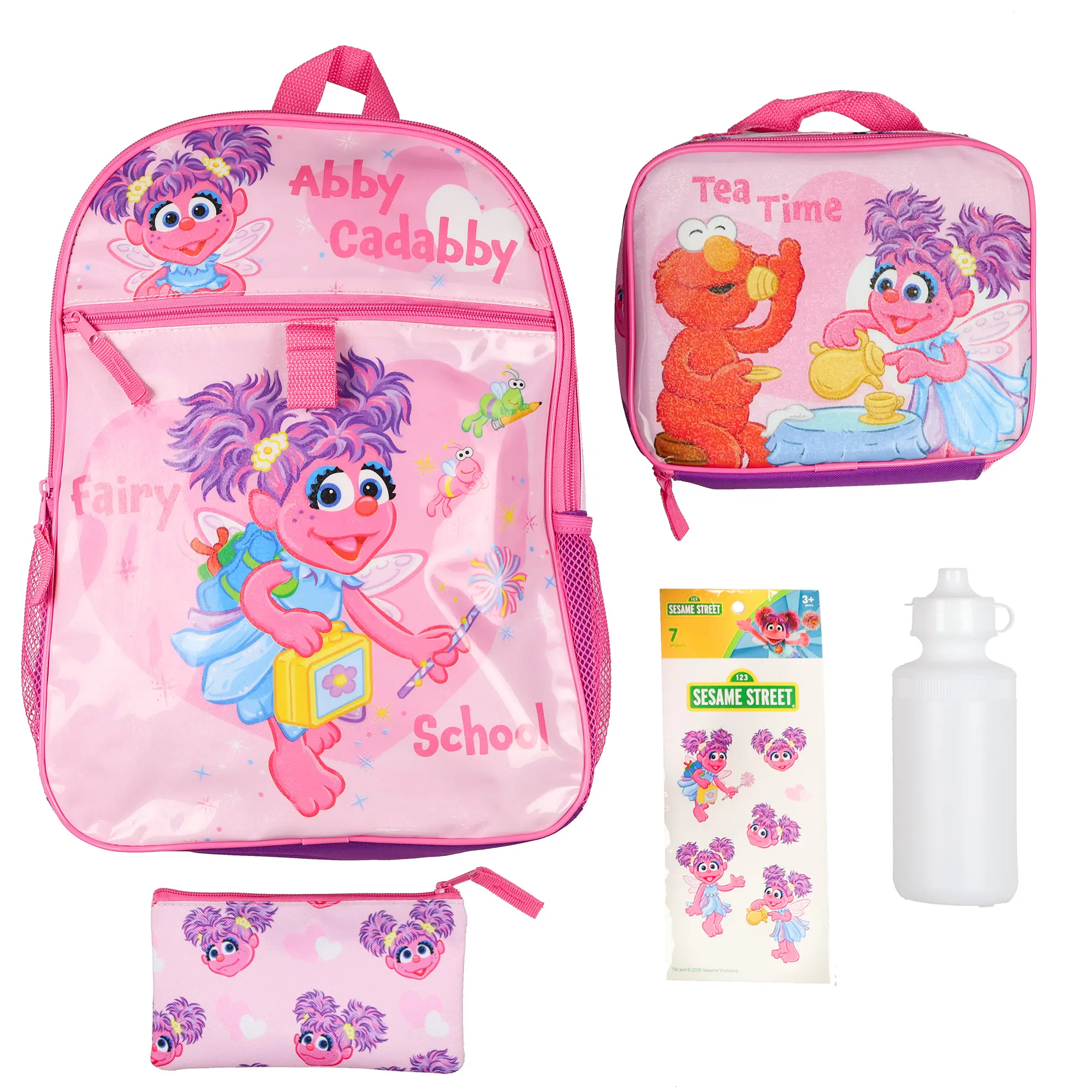 Sesame Street Abby Cadabby Fairy Tea Time 5 Piece Backpack Set with Lunch Box Book Bag