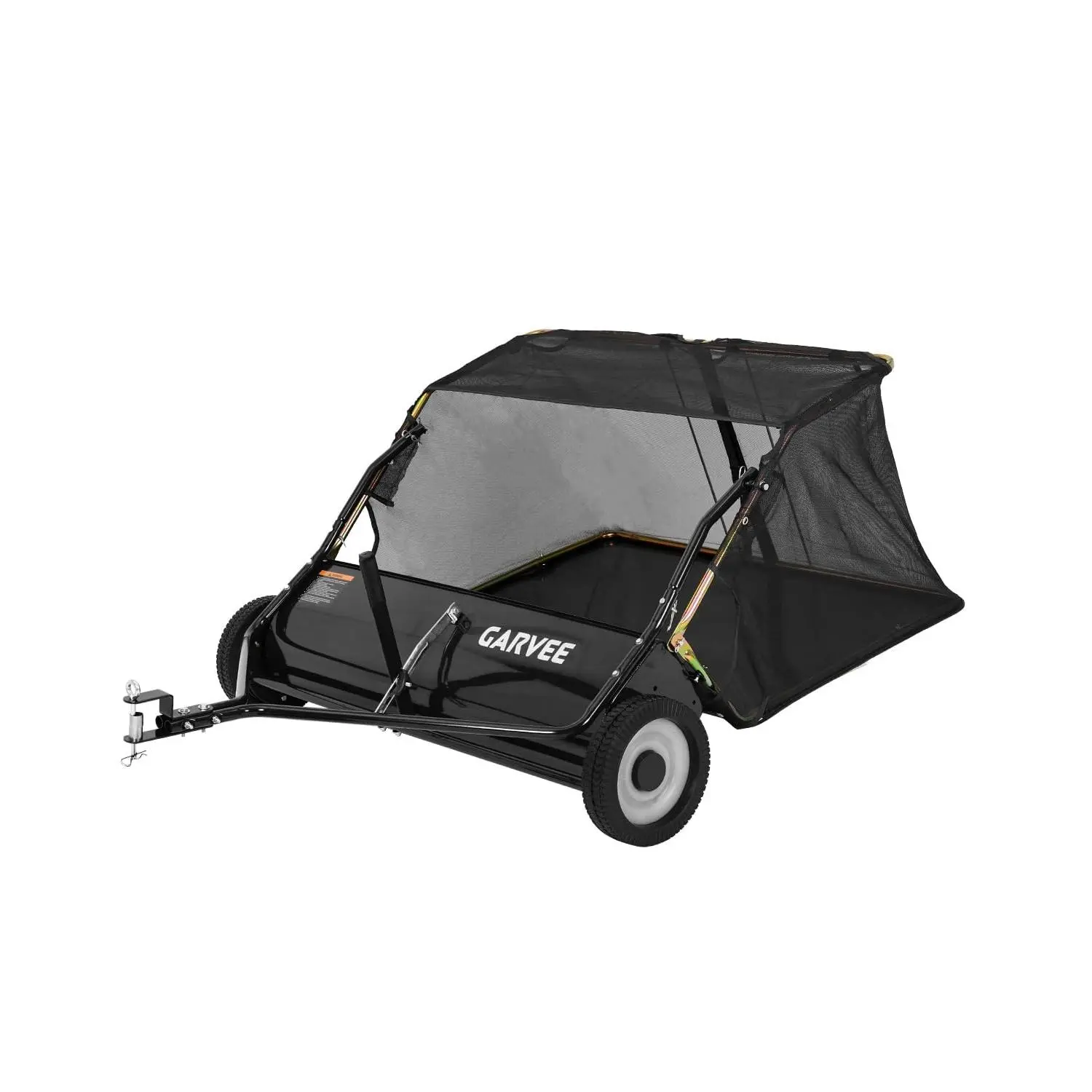 Garvee 48-Inch Tow-Behind Lawn Sweeper, 16 cu.ft. Heavy-Duty Leaf & Grass Collector with Tool-Free Adjustable Brush Height, Dumping Rope for Yard & Driveway Debris Cleanup, Tool-Free Setup