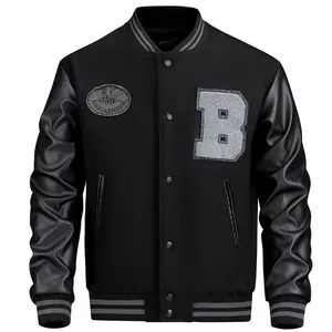 Men’s Stylish Varsity Jacket, Button-Up Baseball Jacket with Fancy Embroidered Design & Pockets, Comfortable Fit Outerwear