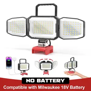 Ecarke 3-Head Cordless LED Work Light Compatible with Milwauke 18V Battery, Battery NOT Included, 70W 7000Lumen  Dimmable Spotlight with 2 Modes, USB & Type-C Charging Port , Portable Lighting for Garage, Workshop, Yard & Outdoor Use