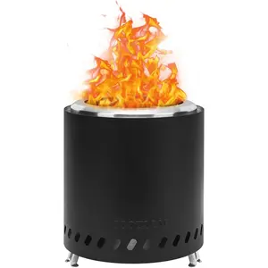 Portable Table Top Fire Pit with Stand, 8.6" Stainless Steel Mini Outdoor Low Smoke Burning Tabletop Firepit Fueled by Pellets or Wood, for Outside Camping Black