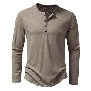 Men'sCottonButtonHenleyneckShirtLongSleeveCasualButtonSolidcolorFashionT-Shirts Menswear Top