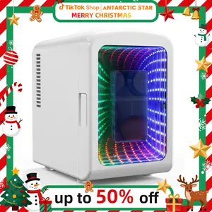 Antarctic Star Mini Compact Refrigerator with Gaming Light, 4L Capacity/6 Cans Portable Mini Fridge, for Bedroom,Car,Office and Dorm, Small Cooler for Cosmetics, Beverage and Food, White