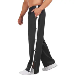 Men's Tear Away Basketball Pants High Split Snap Button Casual Post-Surgery Sweatpants with Pockets