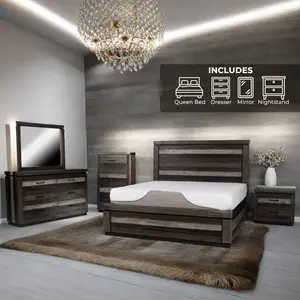 Regal Furniture Multicolor Elegance Modern 4-Piece Bedroom Set with FREE 10” Mattress Queen Bed Frame Dresser Mirror Nightstand