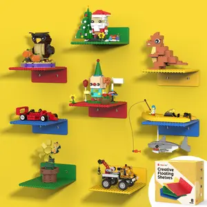 Blissbox 8-Piece Set of Colorful Bricks Display Shelves, Maximum Load Capacity 5.5 Lbs - Double-Sided Installation Design (Installation Accessories Included)