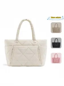 Women's Argyle Pattern Handbag, Lightweight Nylon Material, Large Capacity Everyday Shoulder Bag, Fits 15.6 Inch Laptop, Casual Daily Use