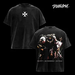 Black Templars "No Pity, No Remorse, No Fear" Tee, Warhammer 40k Oversized Washed Vintage Shirt, Double-Sided Sci-Fi Graphic & 230gsm Heavy Cotton Gaming Streetwear Menswear