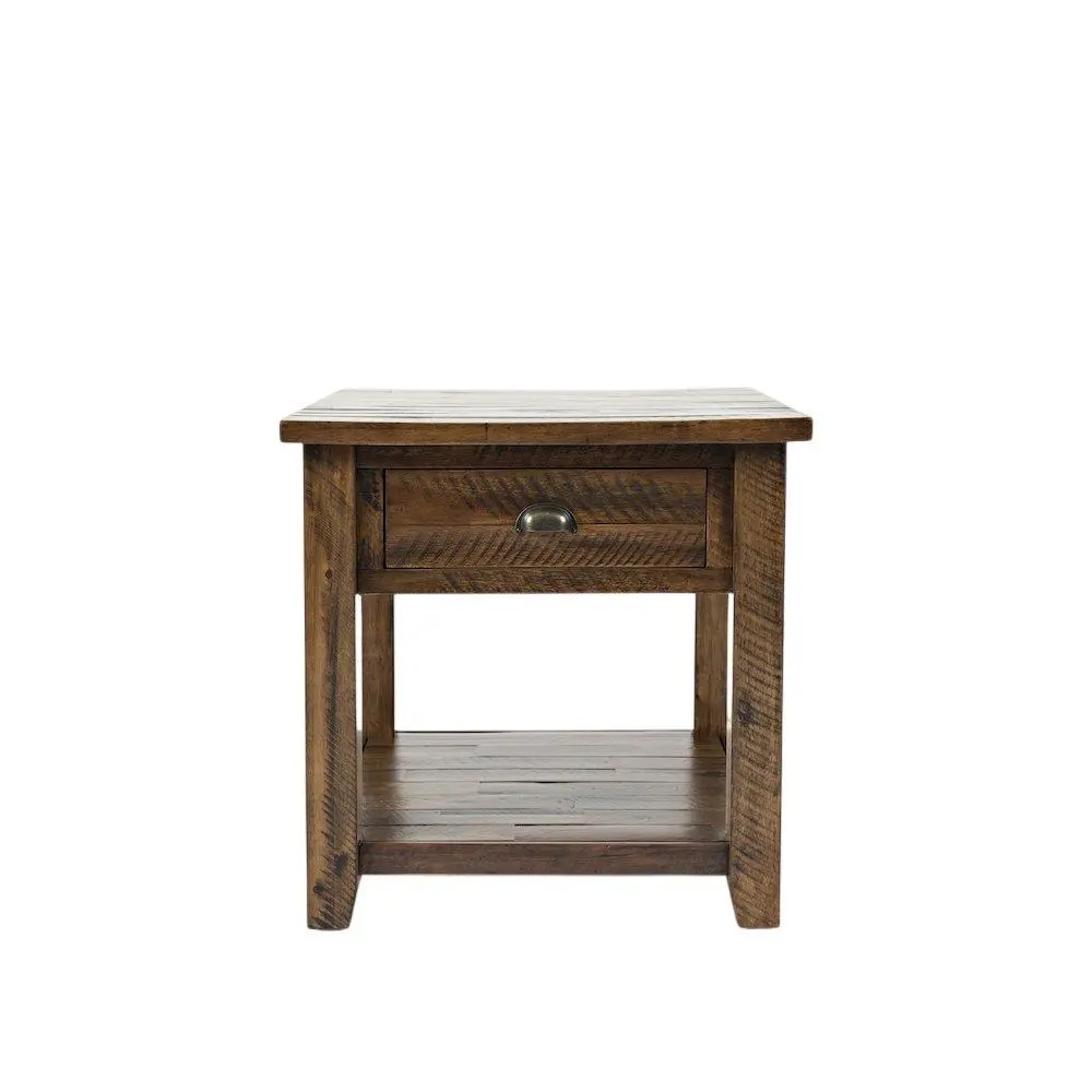 Handcrafted Distressed Solid Wood End Table - Farmhouse Coastal, Handmade Rustic, Retro Western Side End Tables