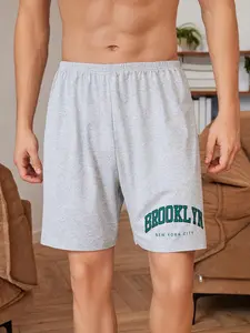 Men's Summer Casual Loose Sleepwear Shorts, Loungewear, Letter Pattern Shorts, Soft Comfortable Home Wear, Relaxed Fit, Perfect for Relaxing at Home