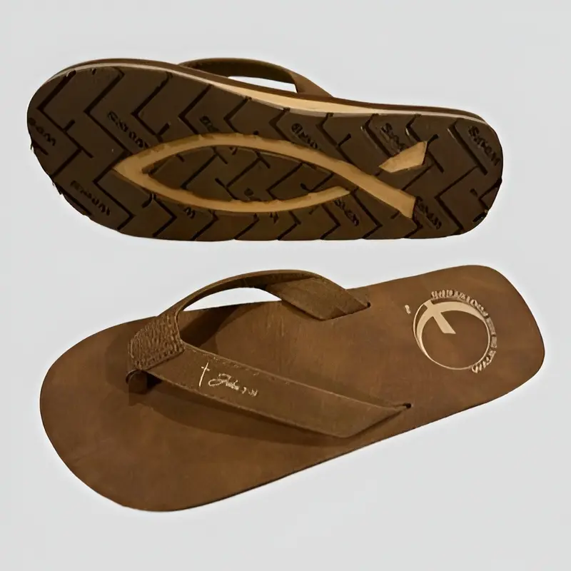 Women's "Fishers of Men" Sandal | Vegan Leather Flip Flop with Non-Slip Rubber Sole & Molded EVA Arch Support - Casual Slip-On Footwear - Perfect Christian Gift