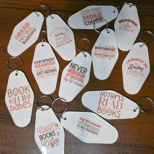Bookish White Motel Key Keychains for Book Lovers
