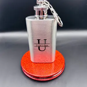 U Get 1 Shot 2oz Mini Flask Keychain with Silver Flask.