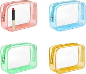 Clear Makeup Bag (4 Packs), Small TSA Approved Toiletry Bags for Traveling Small Size  Storage Pouches for Women Organizer with Zipper Pink Orange Green Blue