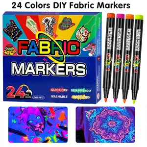 Fabric Markers Permanent for Clothes, 24 Colors Waterproof Fabric Pens with Fine Tip, No Bleed Art Markers for T-Shirt Canvas Shoes Bags Pillowcase Clothing Drawing & Laundry Use