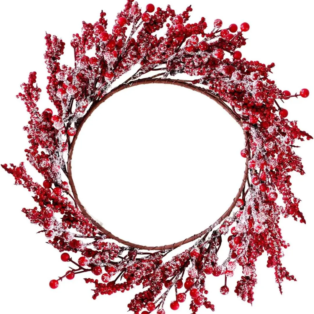15" Christmas Wreath Red Frosted Berry Wreath for Front Door Window Wall Christmas Winter Holiday Home Décor
